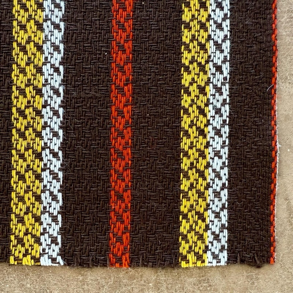 VTG Fabric 1970s 70s Brown Orange Yellow Stripe Woven Polyester Knit 57x75" 2yds